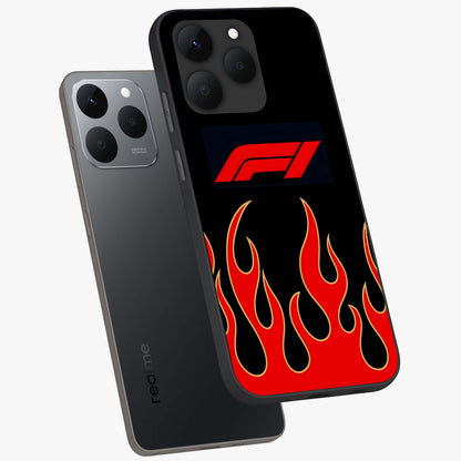 Fire F11 Glass Case displayed in angled mockup highlighting bold fire inspired graphic with energetic aesthetic style.