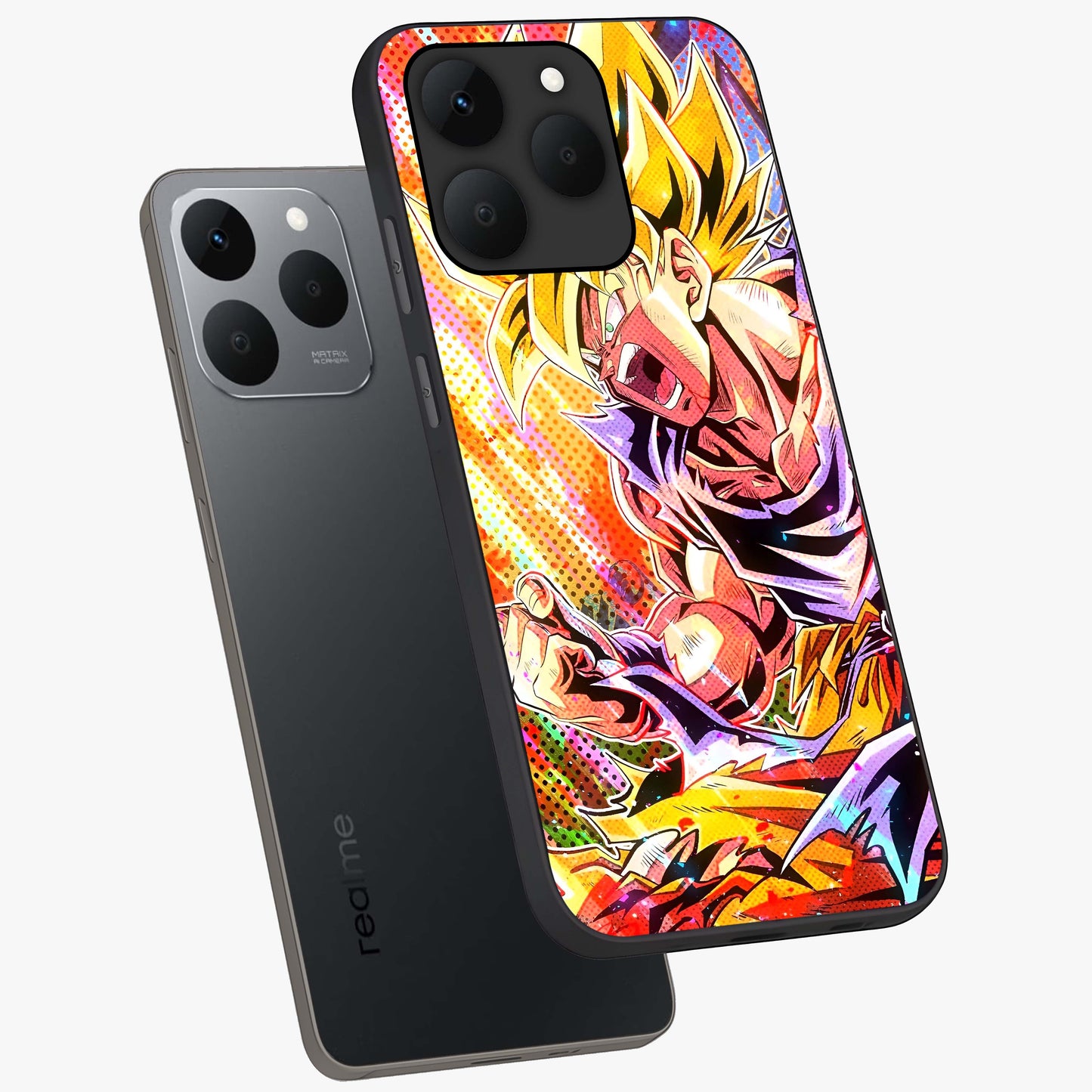 Firing Goku Glass Case displayed in angled mockup highlighting dynamic anime character design with action aesthetic.