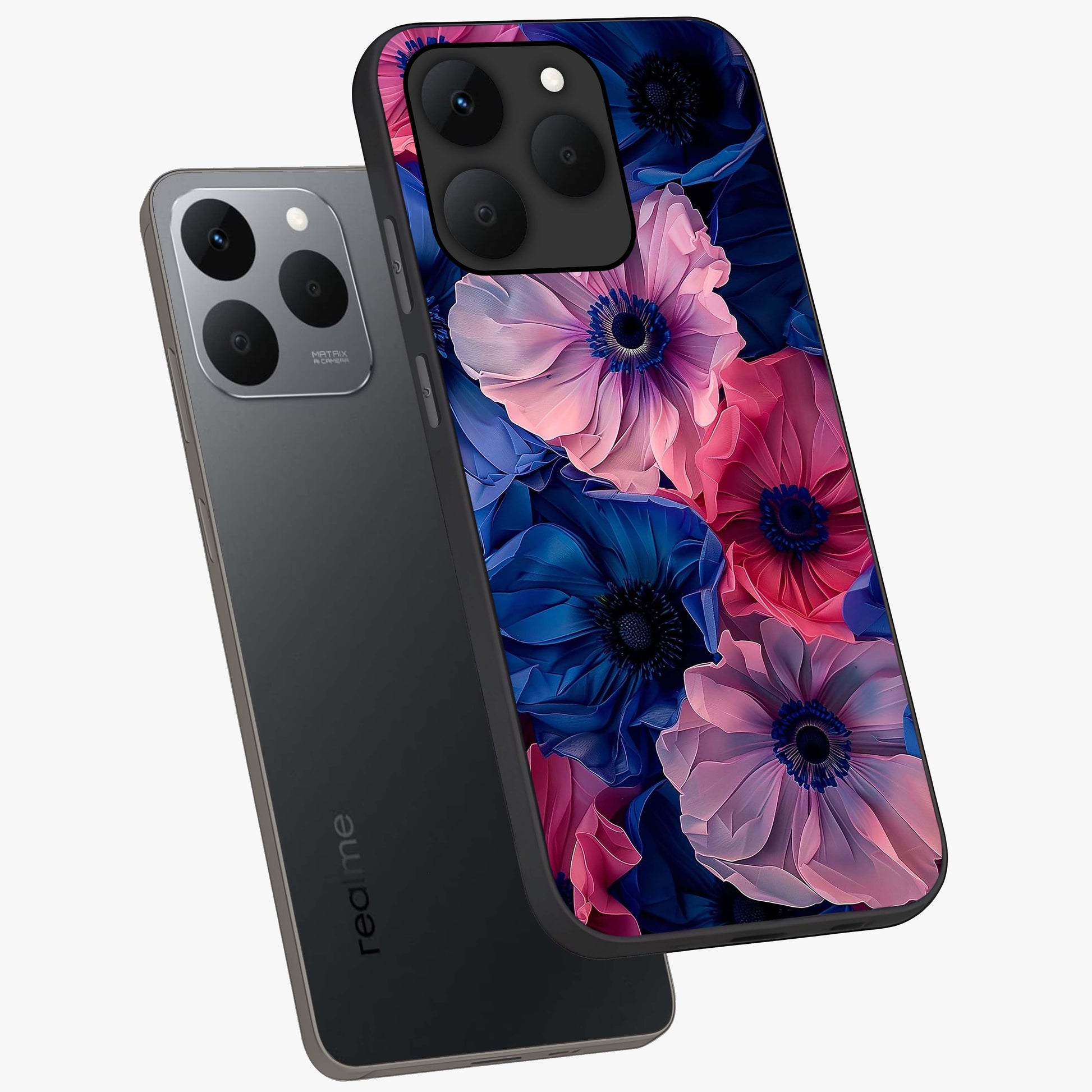 Flower Paper Art Pattern Glass Case displayed in angled mockup highlighting layered paper flower design with artistic aesthetic.