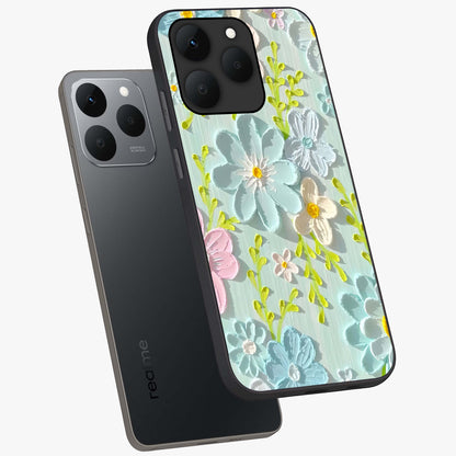 Frosted Petal Garden Glass Case displayed in angled mockup highlighting delicate flower petal design with calm garden aesthetic.