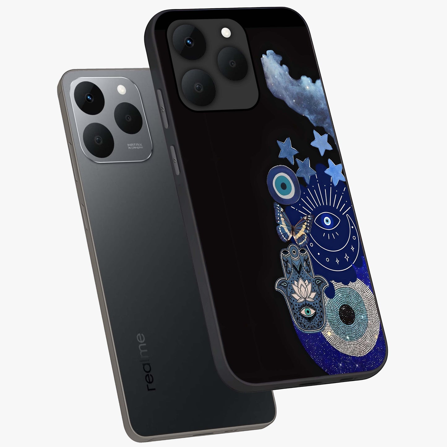 Galactic Charm Cluster Glass Case displayed in angled mockup highlighting luminous galaxy inspired design with dreamy aesthetic.