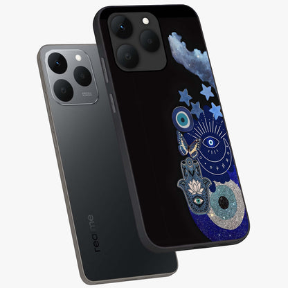 Galactic Charm Cluster Glass Case displayed in angled mockup highlighting luminous galaxy inspired design with dreamy aesthetic.
