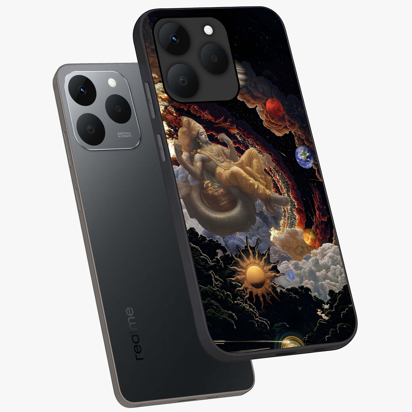 Galactic Divine God Glass Case displayed in angled mockup highlighting powerful celestial deity illustration with galactic aesthetic.