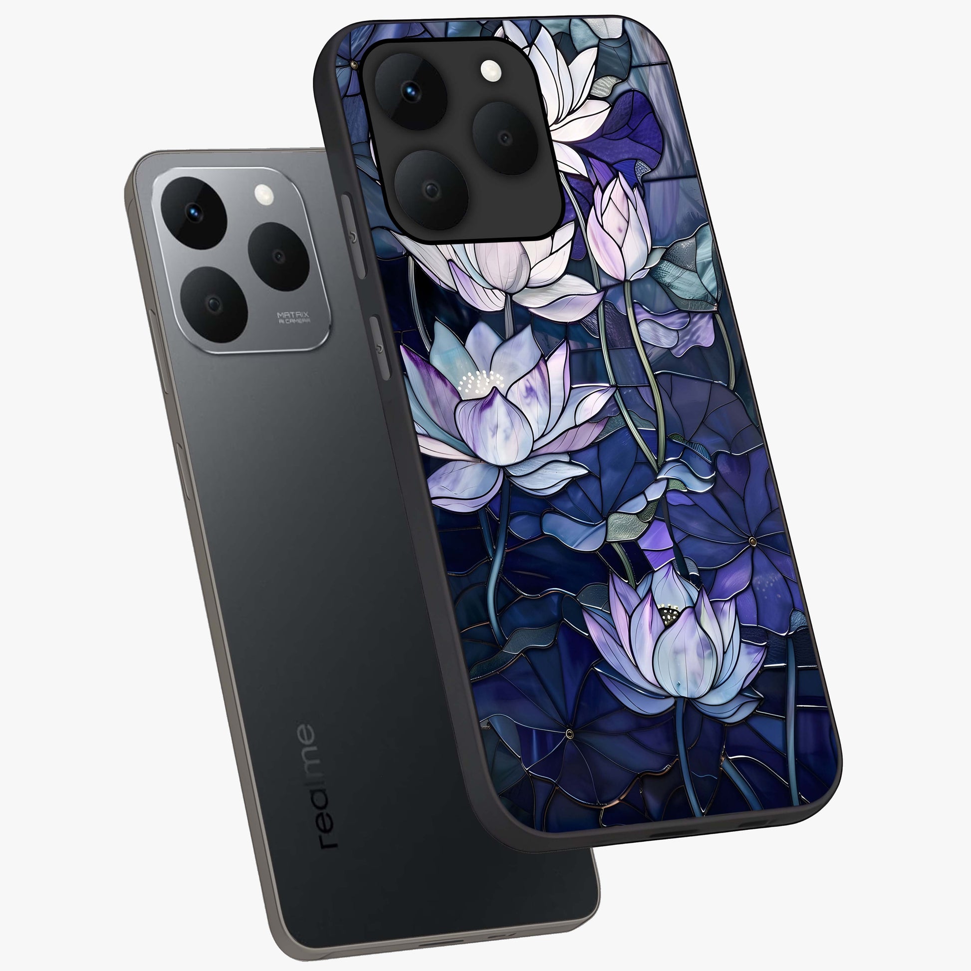 Gloss Petal Rush Glass Case displayed in angled mockup highlighting vibrant petal design with elegant floral aesthetic.