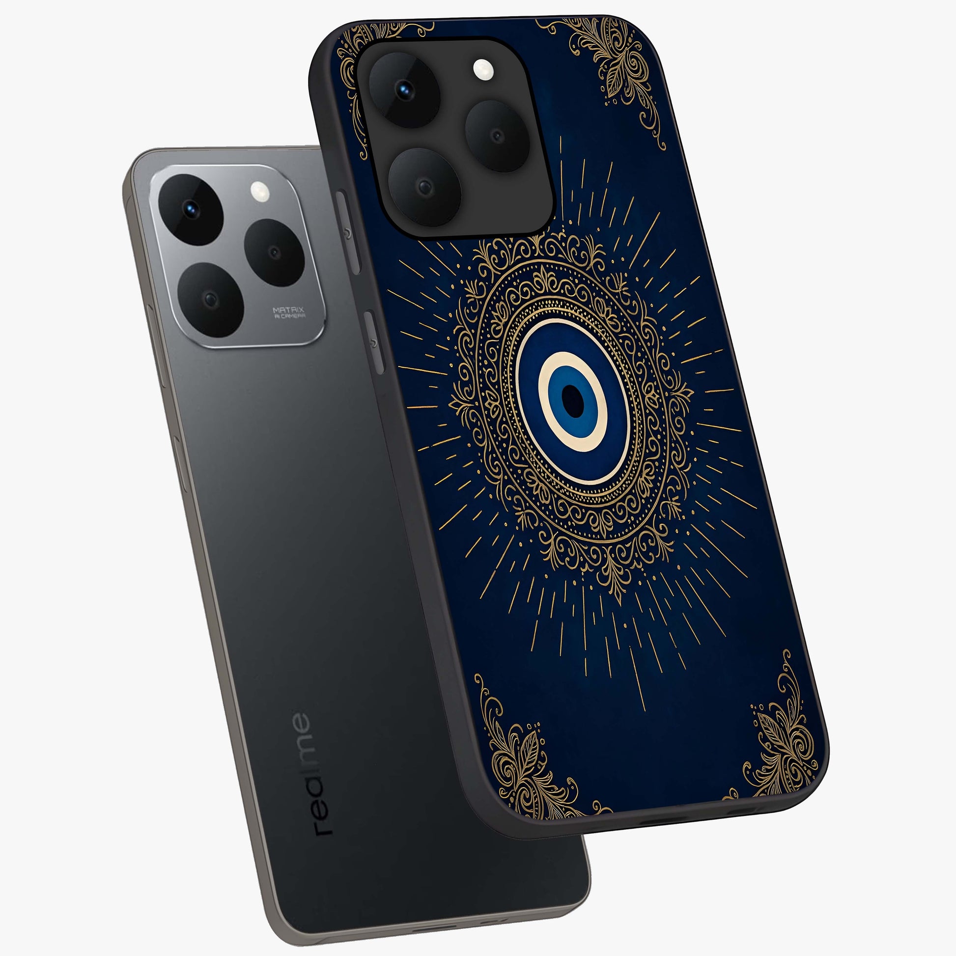 Golden Celestial Charm Glass Case displayed in angled mockup highlighting sparkling cosmic charm design with celestial aesthetic.
