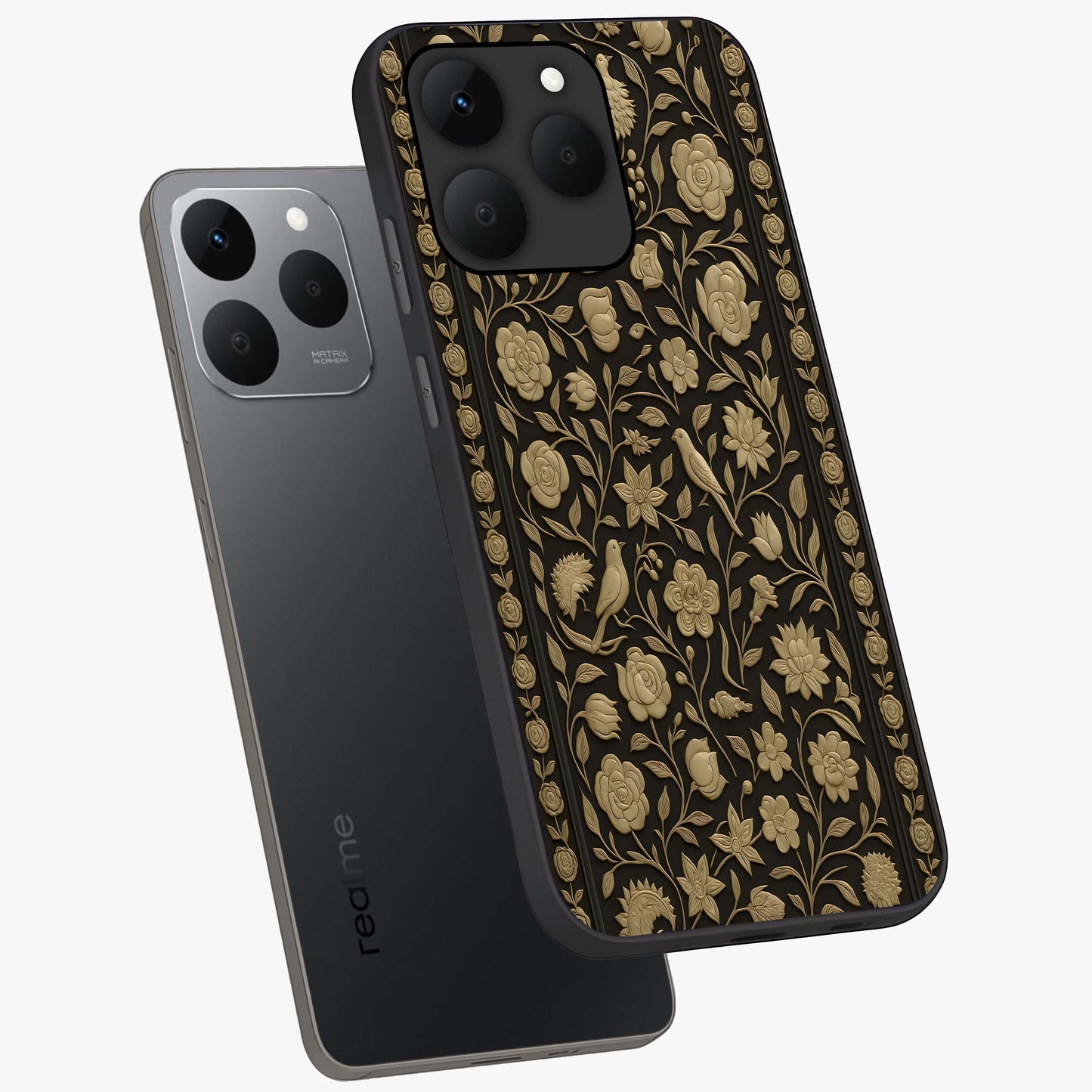 Golden Evil Eye Mandala Glass Case displayed in angled mockup highlighting protective evil eye symbol with golden mandala design.