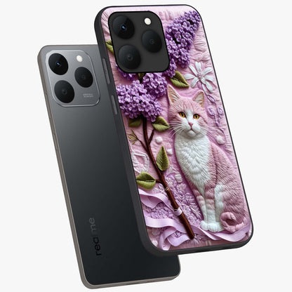 Lavender Cat Whimsy Glass Case displayed in angled mockup highlighting playful feline illustration with pastel lavender aesthetic.