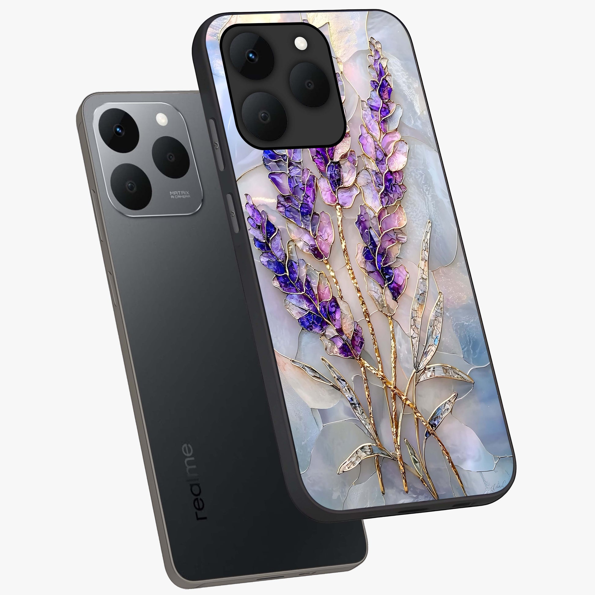 Lavender Dream Glow Glass Case displayed in angled mockup highlighting dreamy purple glow design with soft artistic style.