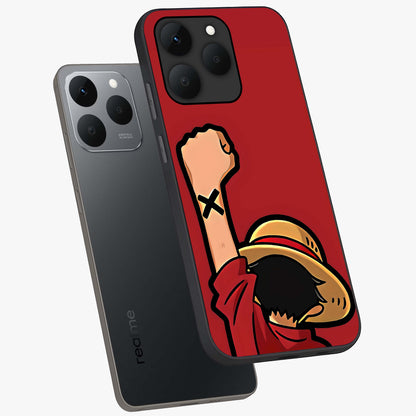Luffy X Spirit Glass Case displayed in angled mockup highlighting powerful anime design with energetic action aesthetic.