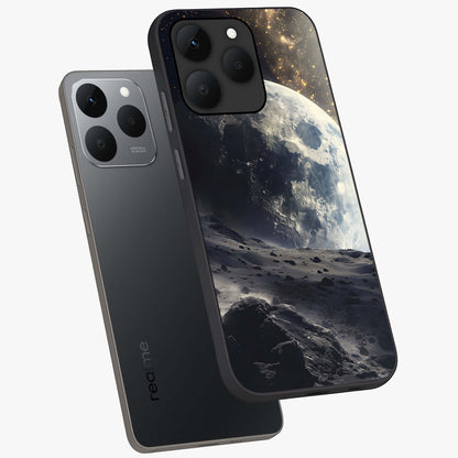 Lunar Horizon Glow Glass Case displayed in angled mockup highlighting celestial moon design with dreamy night aesthetic.