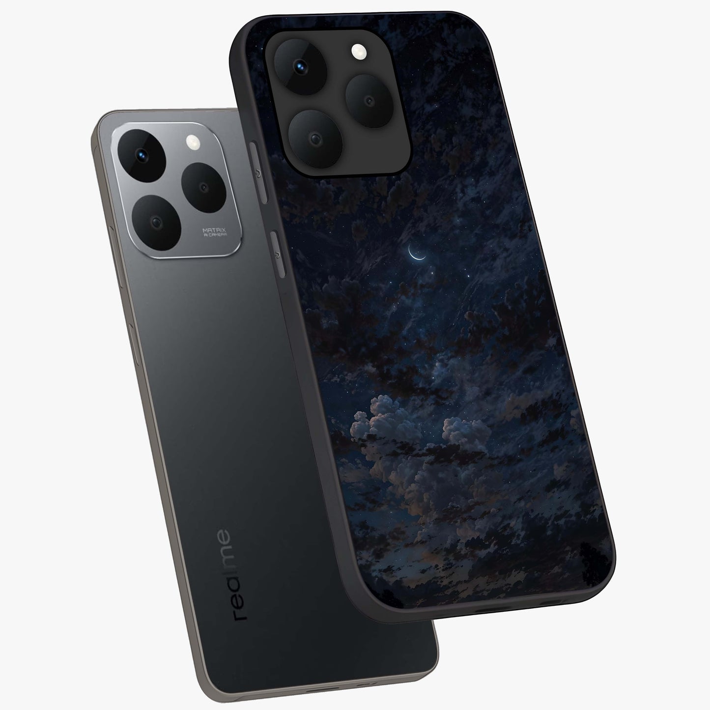 Lunar Veil Silence Glass Case displayed in angled mockup highlighting soft lunar design with peaceful celestial aesthetic.