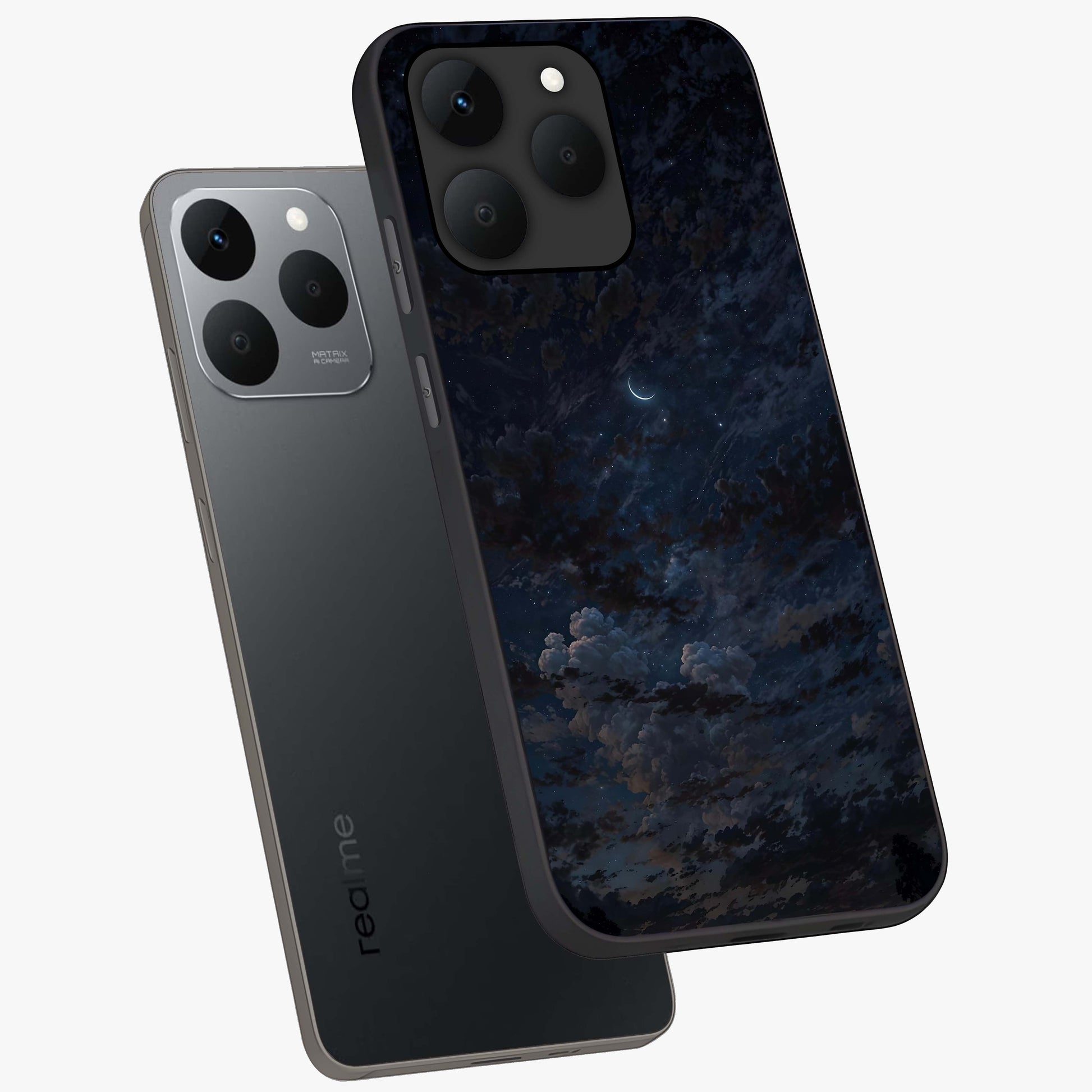 Lunar Veil Silence Glass Case displayed in angled mockup highlighting soft lunar design with peaceful celestial aesthetic.