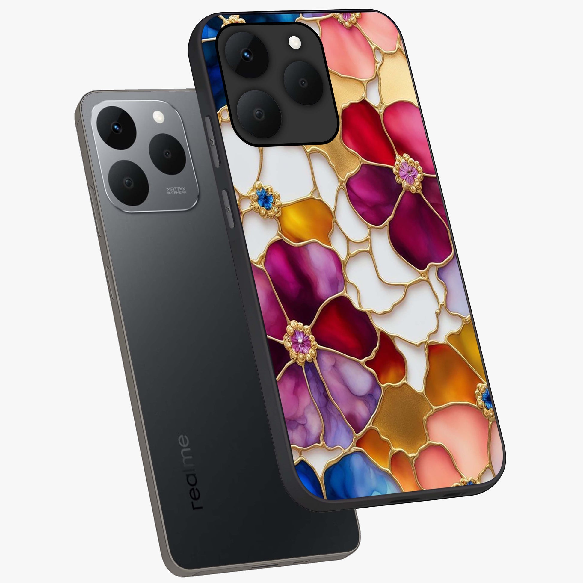 Marble Flower Pattern Glass Case displayed in angled mockup highlighting elegant marble floral design with modern aesthetic.