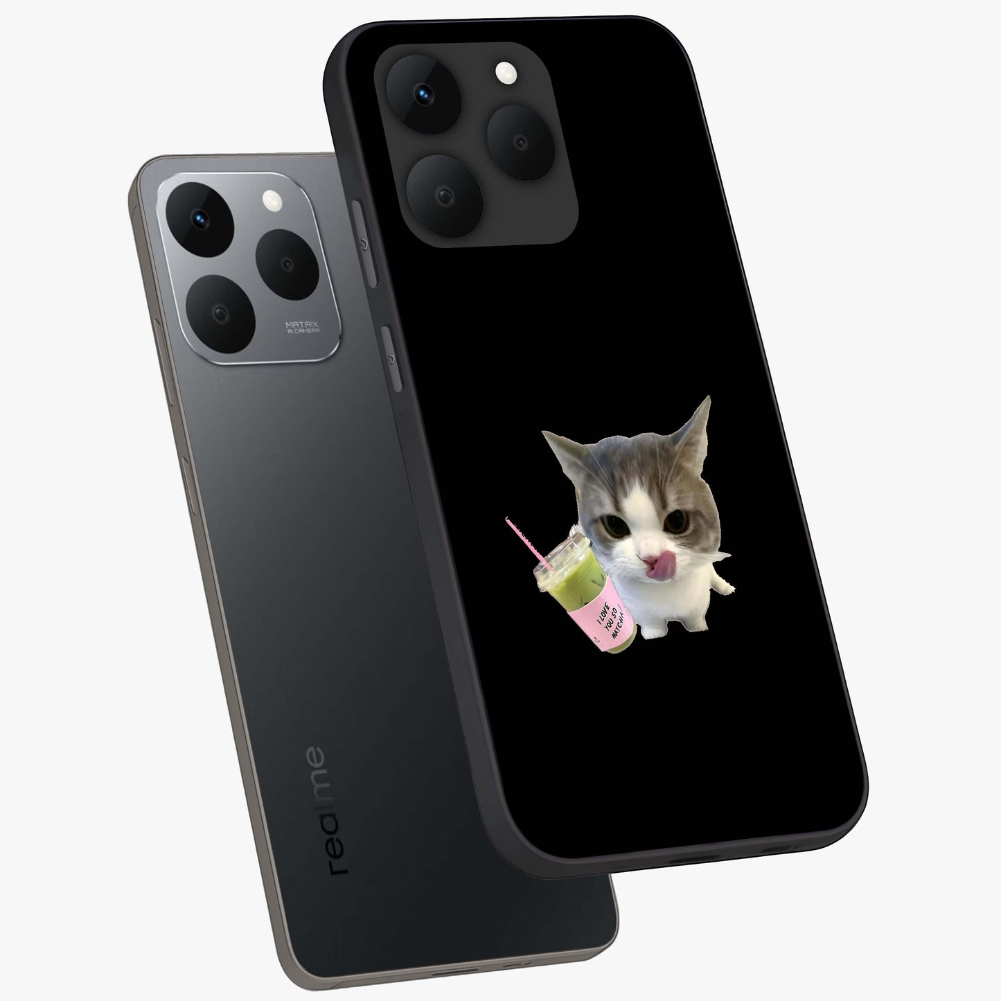 Matcha Cat Style Glass Case displayed in angled mockup highlighting playful feline design with pastel matcha aesthetic.