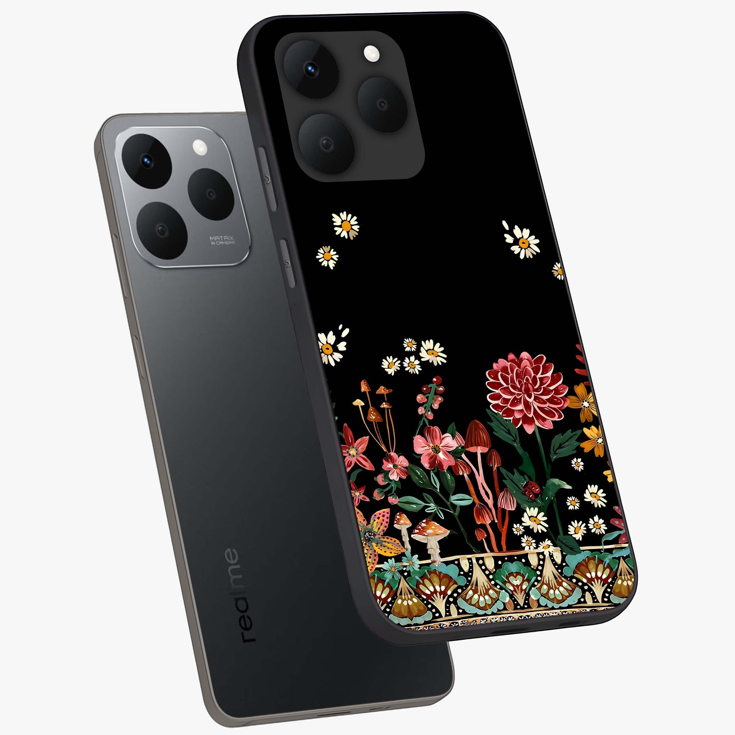 Midnight Bloom Pattern Glass Case displayed in angled mockup highlighting elegant flower design with midnight aesthetic style.