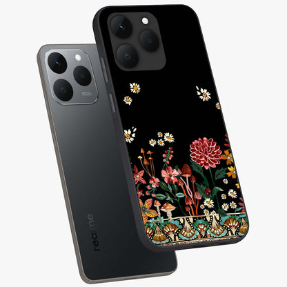 Midnight Bloom Pattern Glass Case displayed in angled mockup highlighting elegant flower design with midnight aesthetic style.