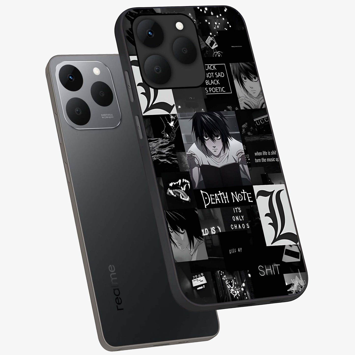Midnight Chaos Mind Glass Case displayed in angled mockup highlighting chaotic artistic design with dramatic midnight aesthetic.