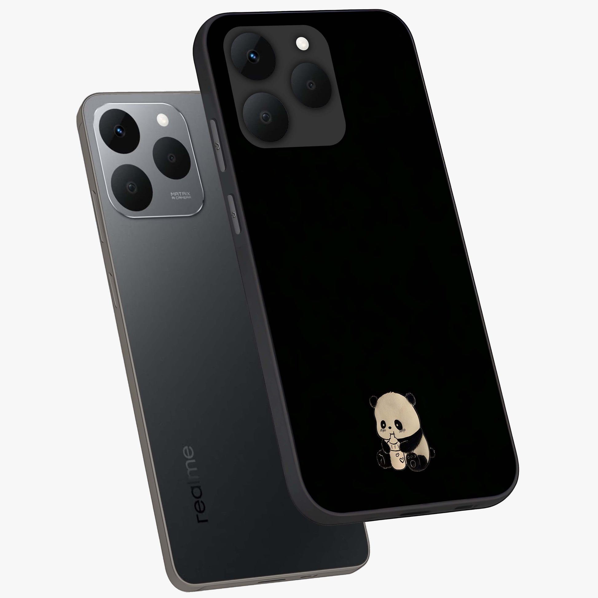 Midnight Panda Love Glass Case displayed in angled mockup highlighting adorable panda illustration with midnight aesthetic.