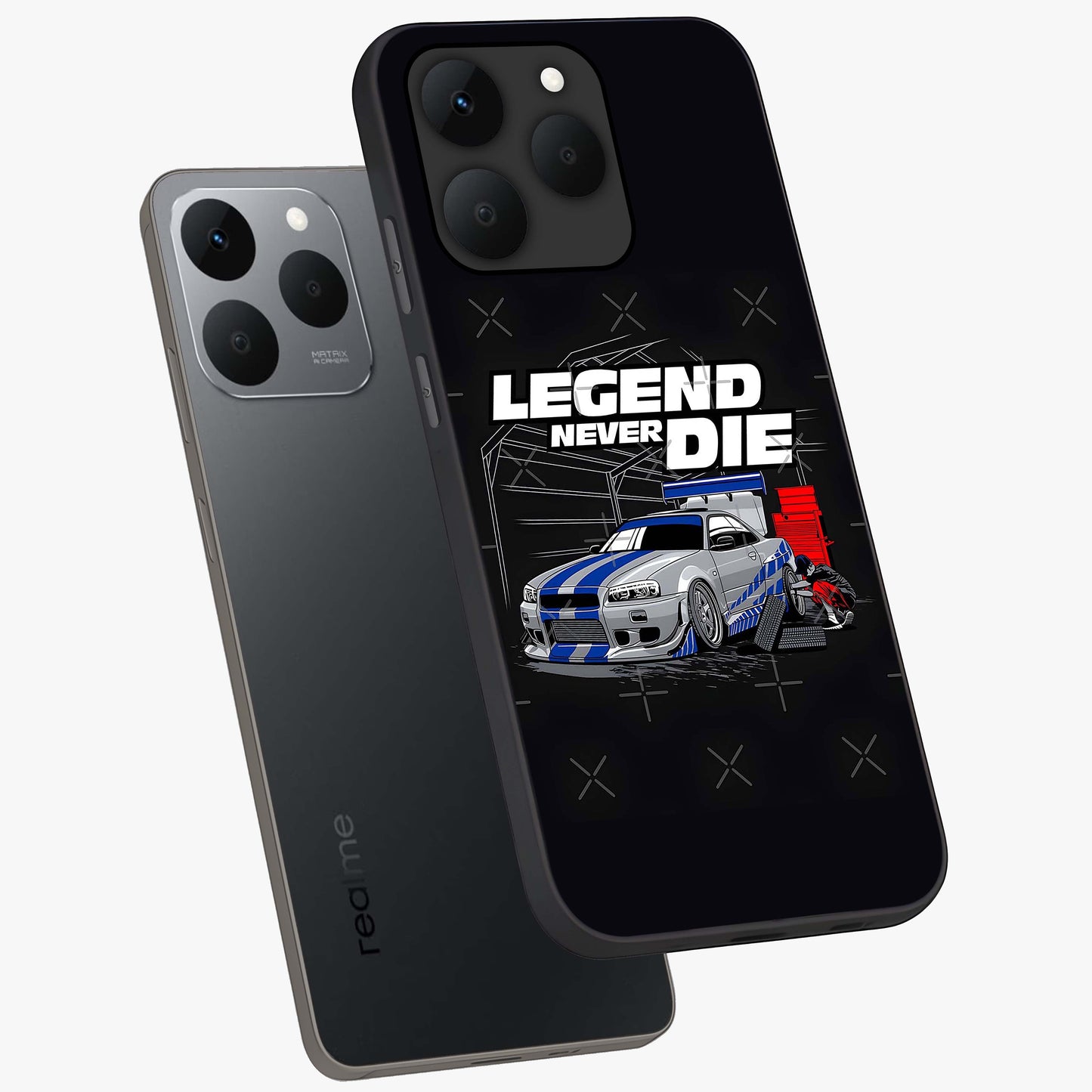 Midnight Racing Legacy Glass Case displayed in angled mockup highlighting dynamic automotive design with bold midnight aesthetic.