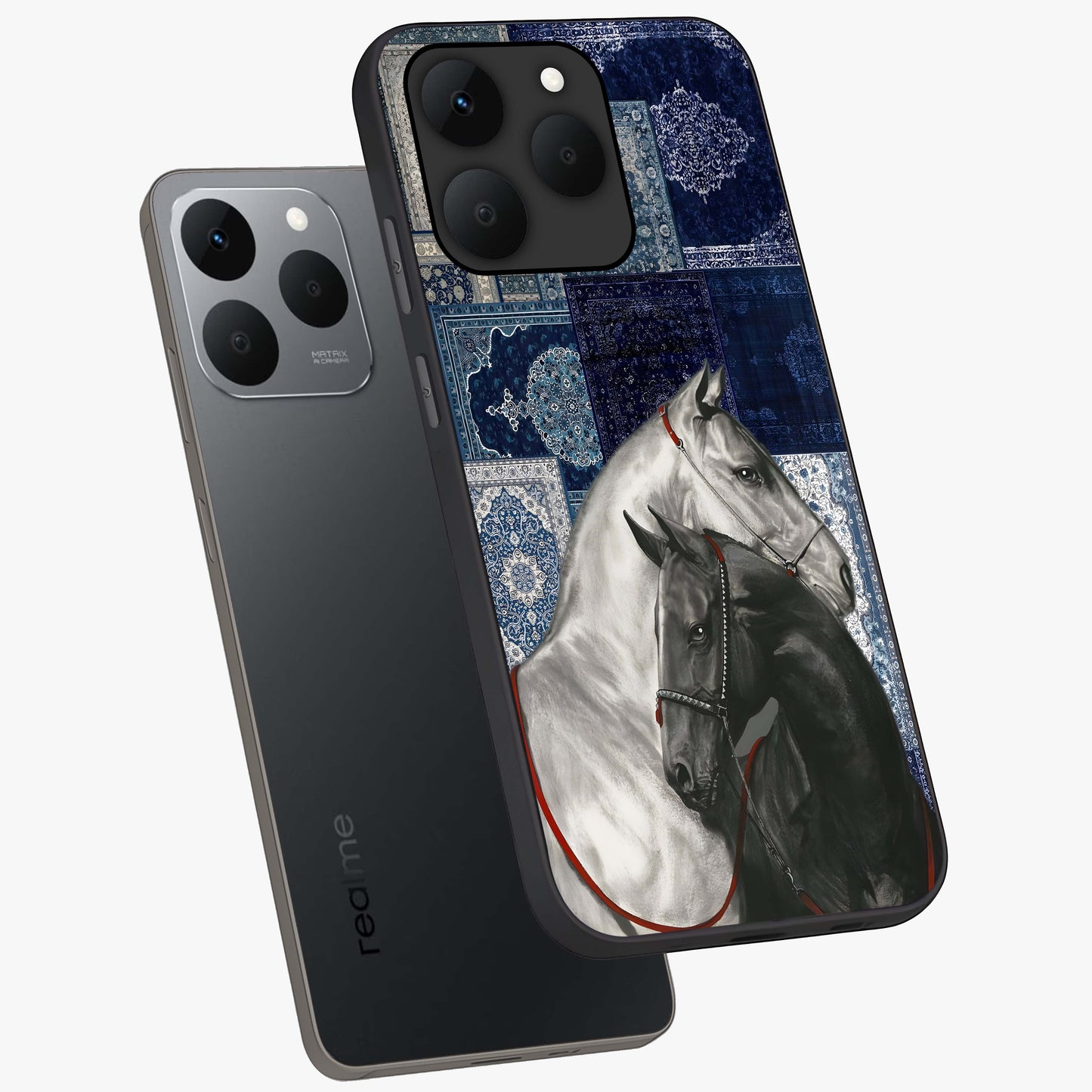 Midnight Stallion Blues Glass Case displayed in angled mockup highlighting powerful stallion illustration with deep midnight tones.