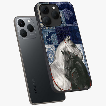 Midnight Stallion Blues Glass Case displayed in angled mockup highlighting powerful stallion illustration with deep midnight tones.