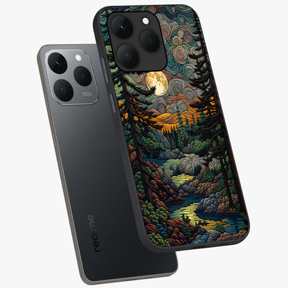 Moonlight Forest Dream Glass Case displayed in angled mockup highlighting dreamy forest design with glowing moon aesthetic.