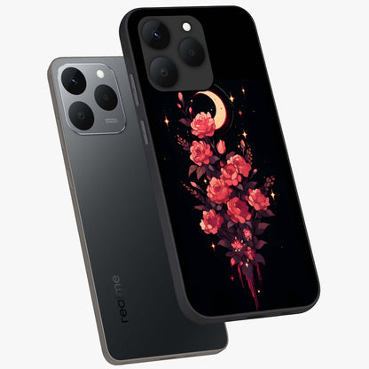 Moonlit Floral Elegance Glass Case displayed in angled mockup highlighting graceful flower design with soft moonlight aesthetic.