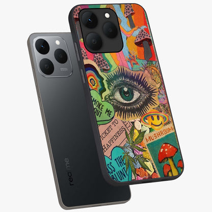 Mystic Eye Wonderland Glass Case displayed in angled mockup highlighting magical eye illustration with dreamy aesthetic.