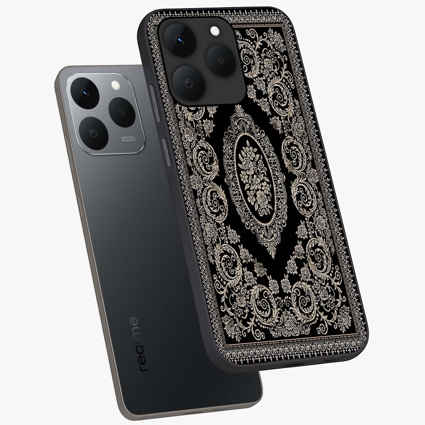 Noir Bloom Elegance Glass Case displayed in angled mockup highlighting refined flower design with stylish noir aesthetic.