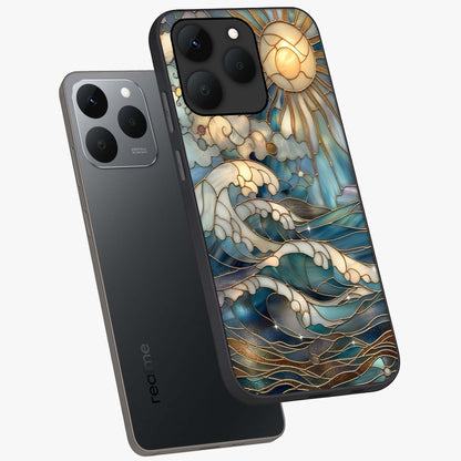 Oceanic Stained Printed Glass Case displayed in angled mockup highlighting colorful aquatic design with artistic aesthetic style.