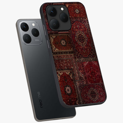 Persian Velvet Tale Glass Case displayed in angled mockup highlighting ornate textile inspired design with royal aesthetic.