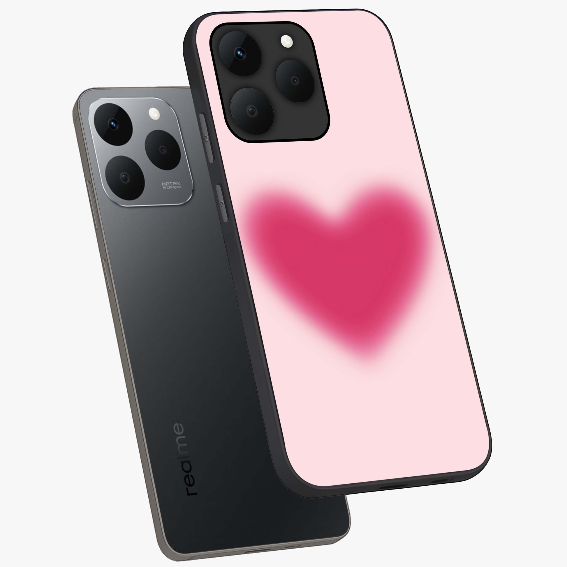 Pink Aura Heart Glass Case displayed in angled mockup highlighting vibrant pink heart design with dreamy aura aesthetic.
