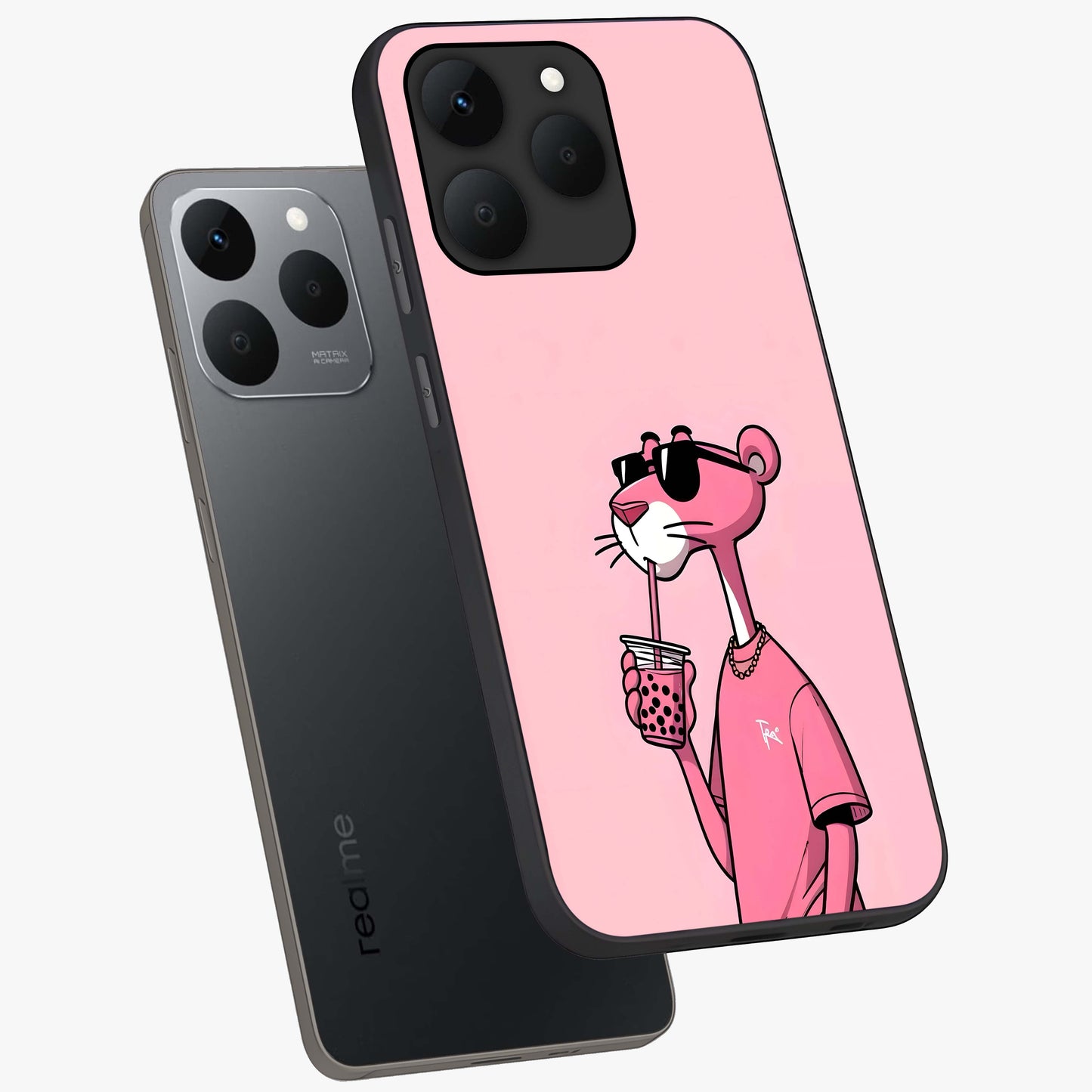 Pink Panther Glass Case displayed in angled mockup highlighting playful cartoon character design with vibrant pink aesthetic.
