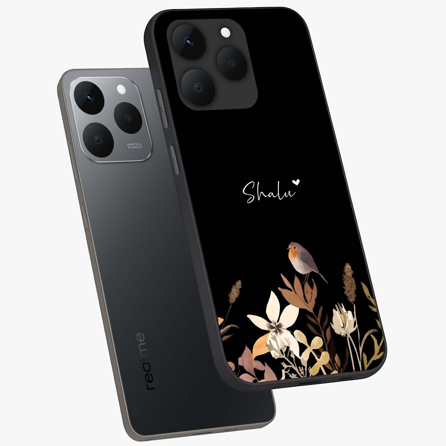 Quiet Garden Tune Custom Name Glass Case displayed in angled mockup highlighting delicate floral garden design with custom name feature.