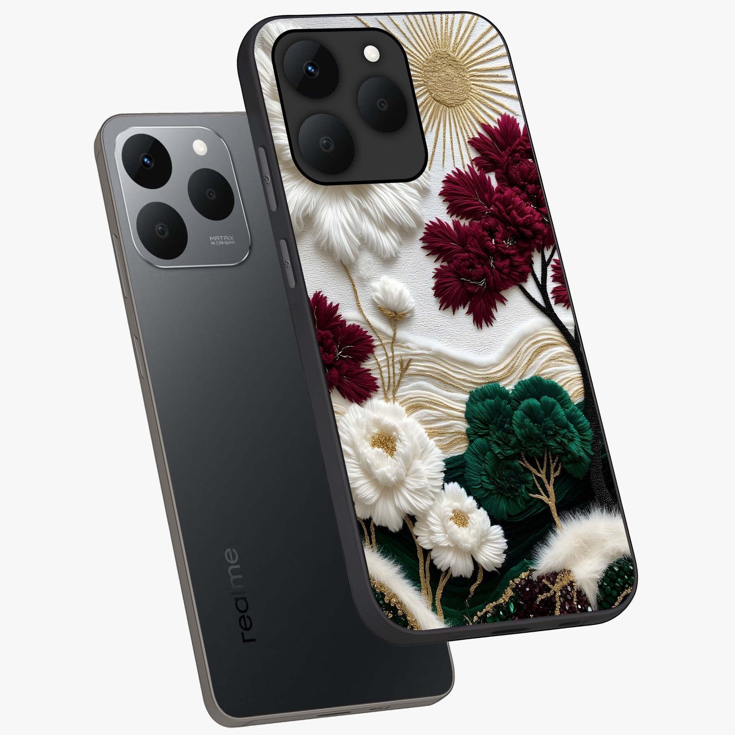 Radiant Bloom Elegance Glass Case displayed in angled mockup highlighting graceful floral design with radiant aesthetic style.