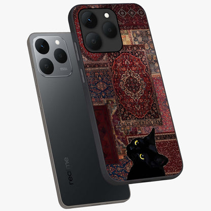 Regal Magic Cat Apple Glass Case displayed in angled mockup highlighting whimsical feline design with fantasy aesthetic.