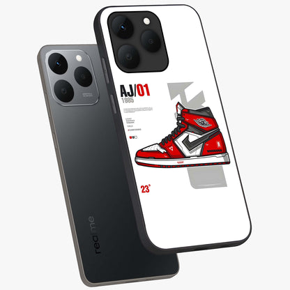 Retro Sneaker Blueprint Glass Case displayed in angled mockup highlighting detailed shoe design with sporty retro aesthetic.