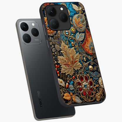 Royal Jewel Garden Glass Case displayed in angled mockup highlighting vibrant jewel inspired floral design with elegant aesthetic.