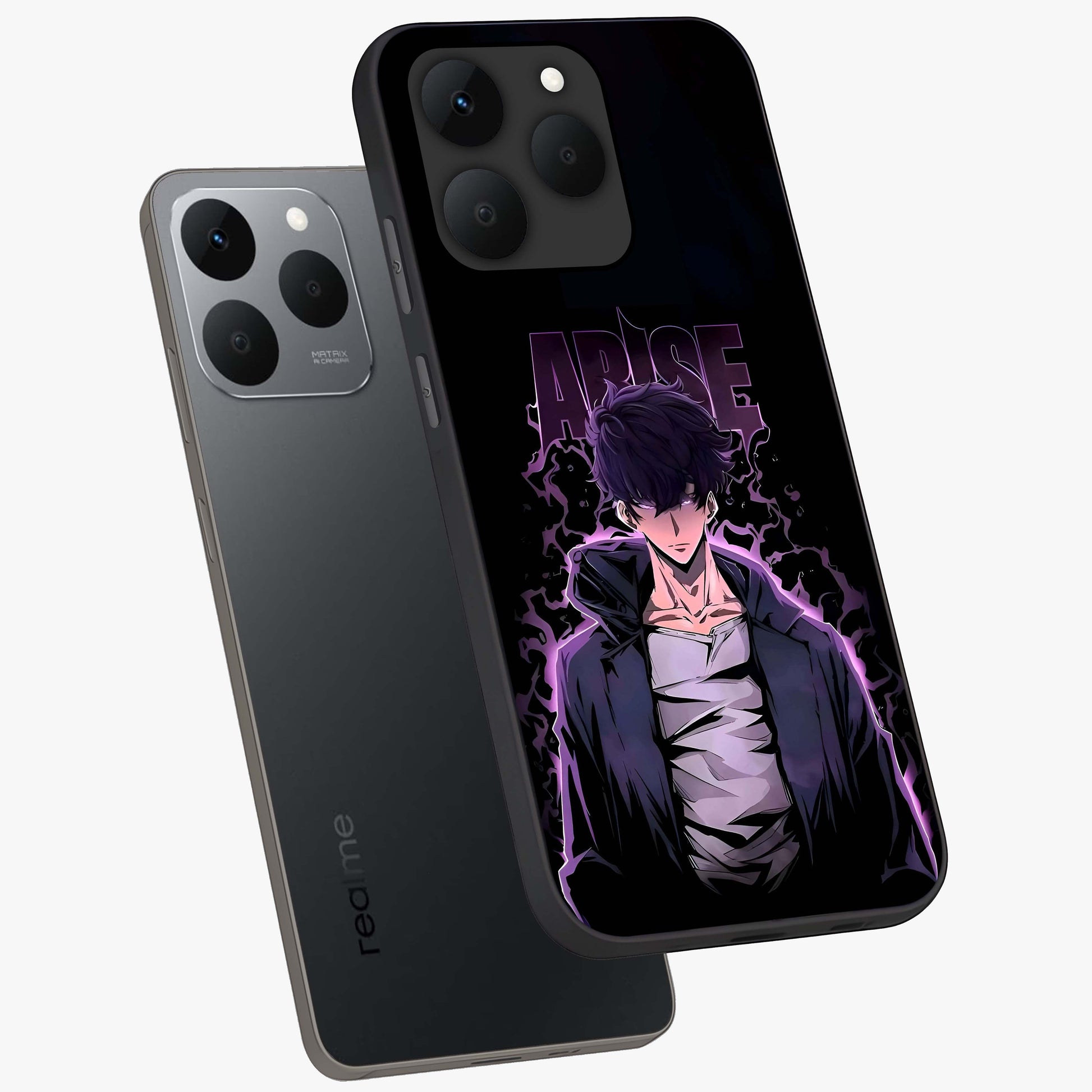 Shadow Monarch Awakening Glass Case displayed in angled mockup highlighting dramatic shadow warrior design with fantasy aesthetic.