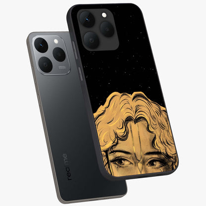 Shri Krishna Art Glass Case displayed in angled mockup highlighting spiritual Krishna illustration with divine aesthetic.