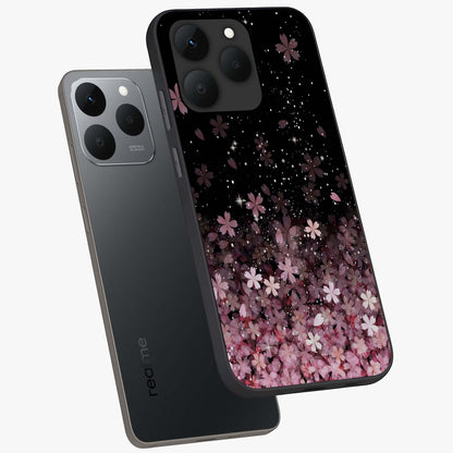 Small Starry Flowers Glass Case displayed in angled mockup highlighting tiny flower pattern with celestial aesthetic style.