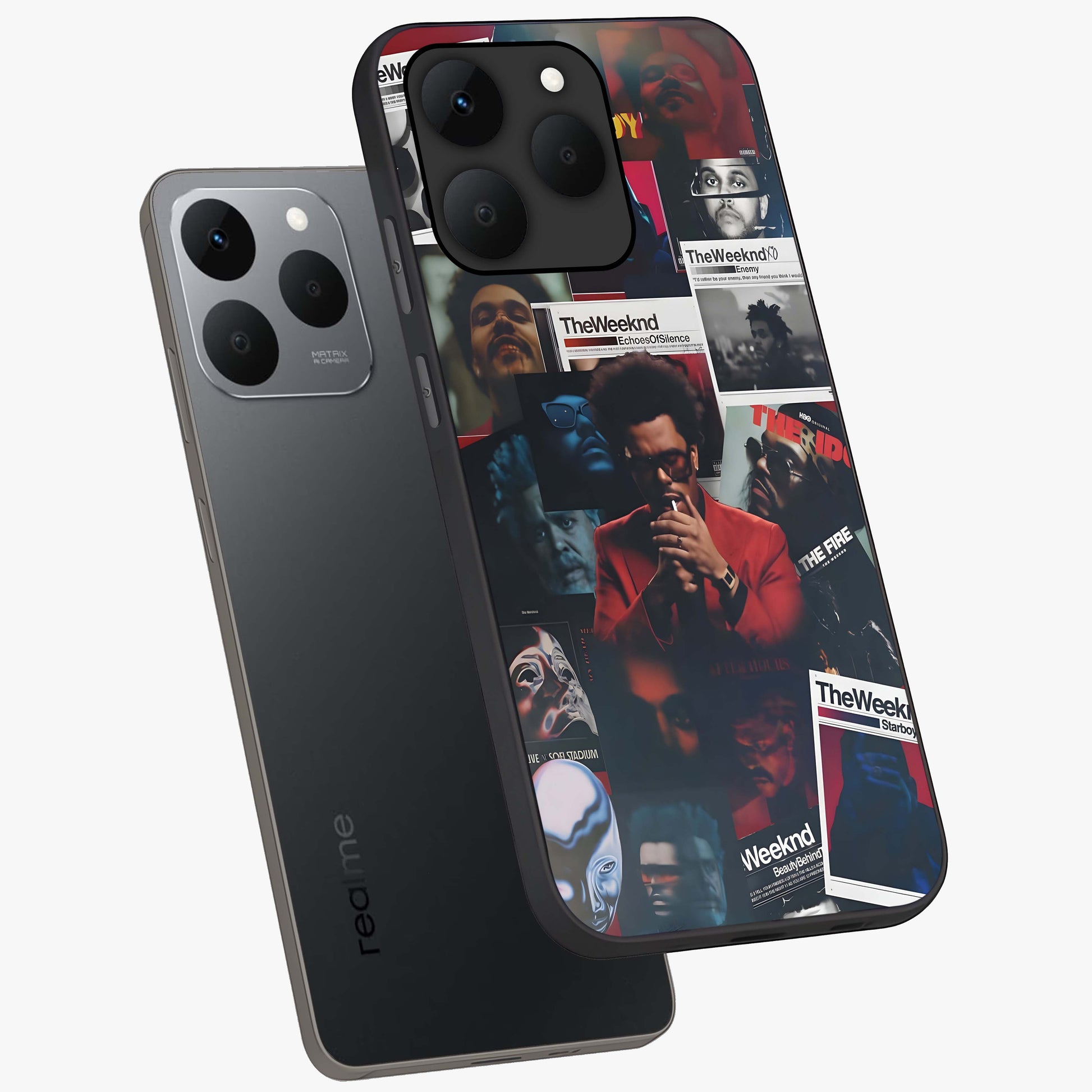 The Weeknd Glass Case displayed in angled mockup highlighting stylish pop culture inspired design with modern aesthetic.