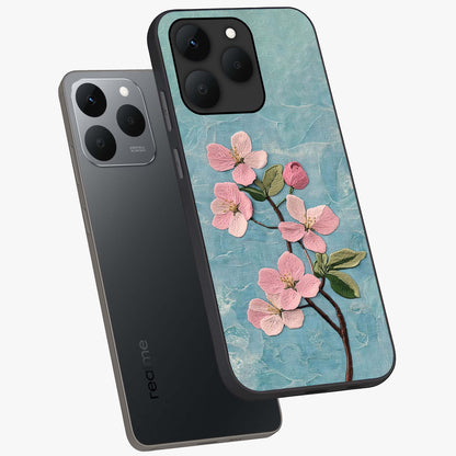 Threaded Blossom Breeze Glass Case displayed in angled mockup highlighting elegant floral design with soft aesthetic style.