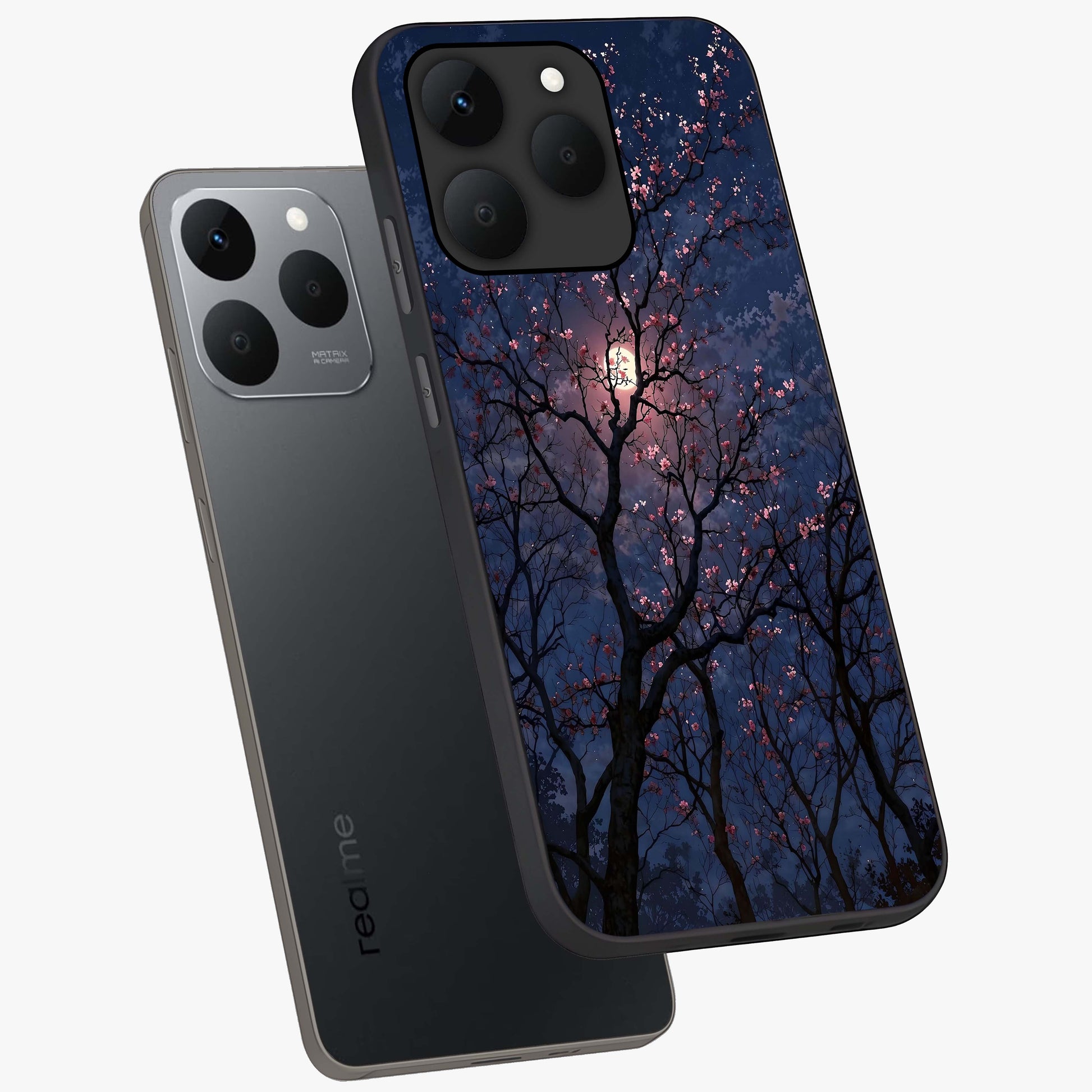 Twilight Sakura Serenade Glass Case displayed in angled mockup highlighting delicate sakura flower design with dreamy aesthetic.