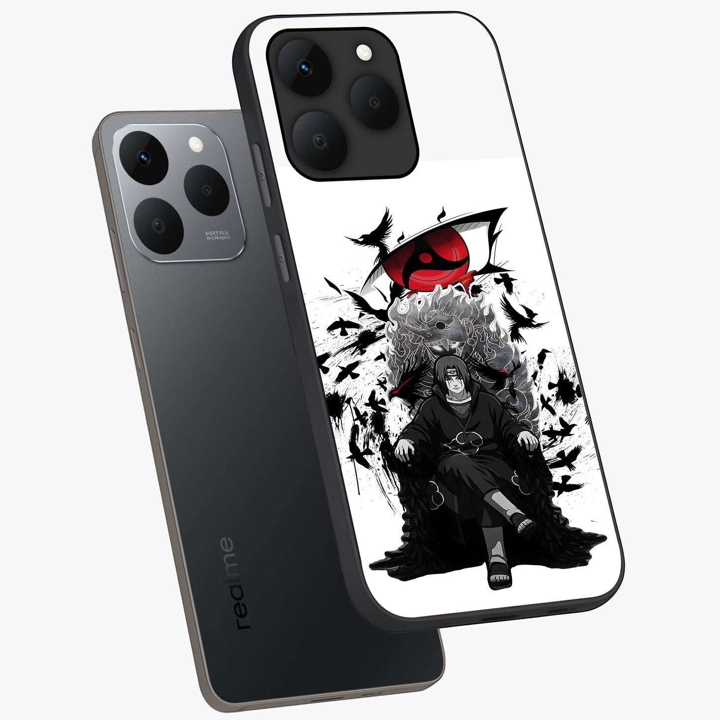 Uchiha Shadow Throne Glass Case displayed in angled mockup highlighting glowing aquatic design with celestial aesthetic.