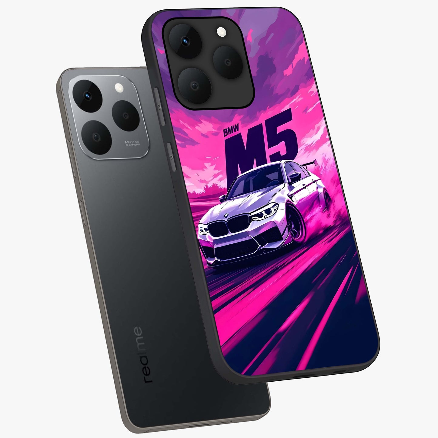 Velocity Drift Pulse Glass Case displayed in angled mockup highlighting dynamic drift design with sporty automotive aesthetic.
