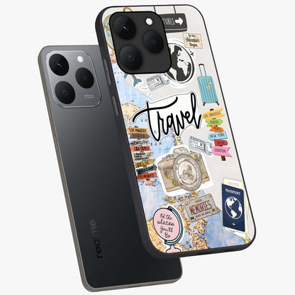 Wanderlust Journal Glass Case displayed in angled mockup highlighting adventure themed design with aesthetic travel vibe.