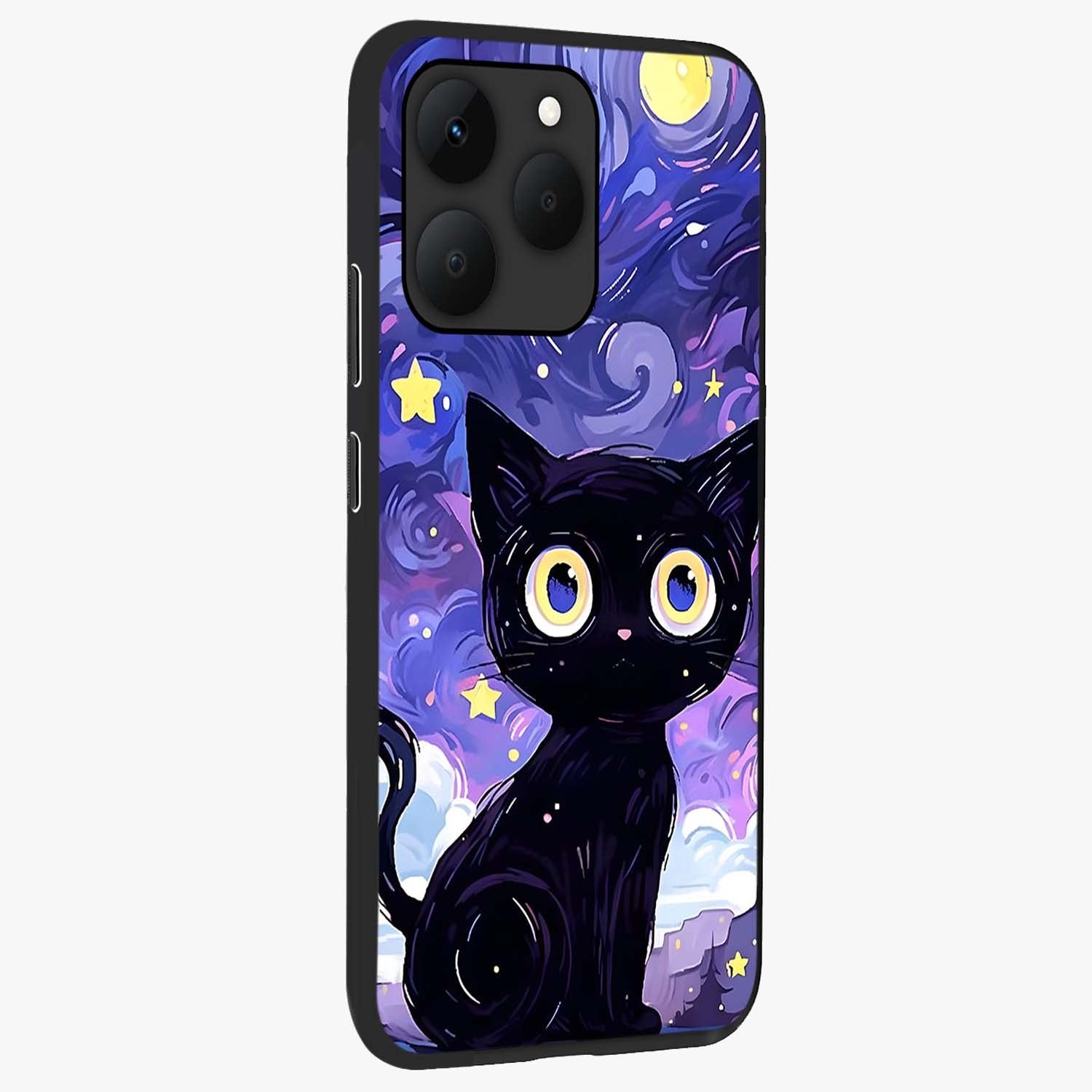 Abstract Cat Art Glass Case upright view showcasing creative feline illustration and aesthetic artistic style.