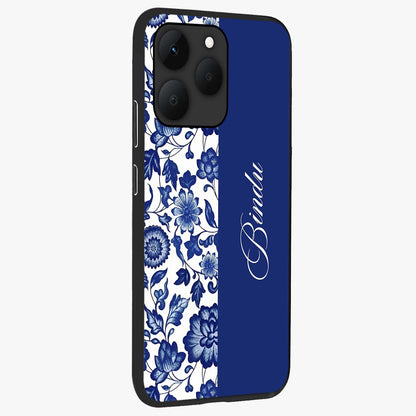 Blue Vintage Floral Pattern Glass Case upright view showcasing delicate blush floral texture with modern minimal style.