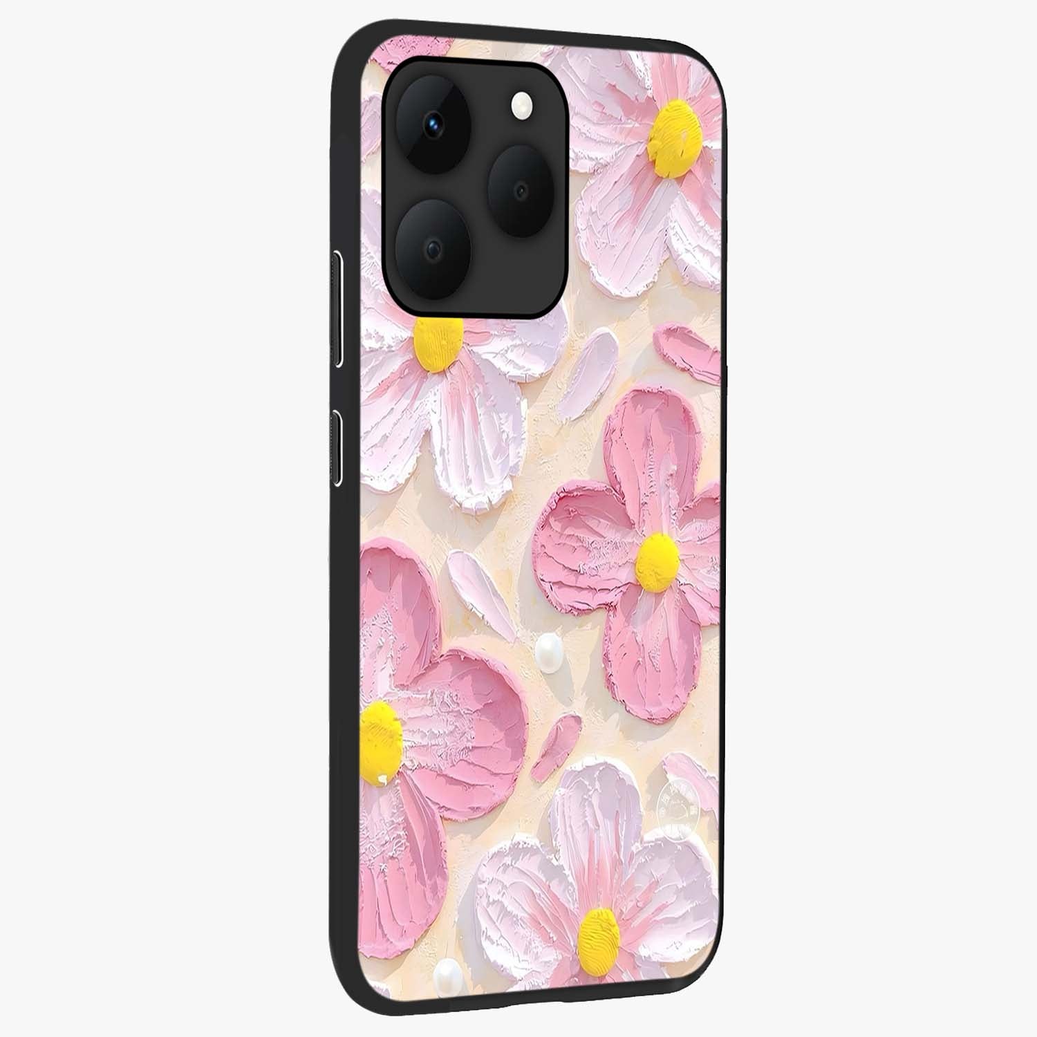 Blush Bloom Texture Glass Case upright view showcasing delicate blush floral texture with modern minimal style.